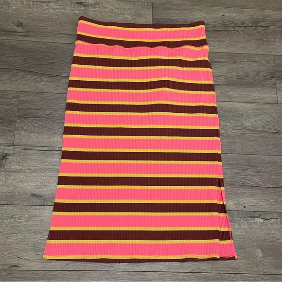 Aerie Skirt Womens Striped Ribbed Midi Skirt Side Slits Sz XL NWT - Picture 2 of 7